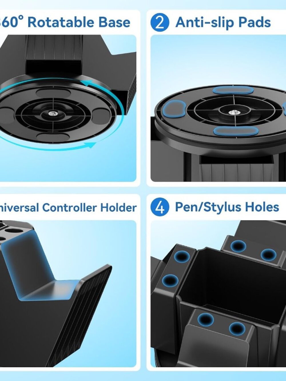 Controller Organizer for Desktop - 360°Rotatable Controller Holder with Storage - Picture 6 of 8
